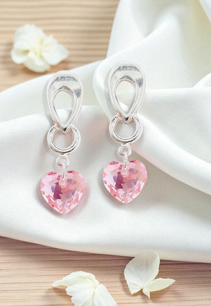 Aros Amor Baño Oro Blanco Cristal Genuino Rose