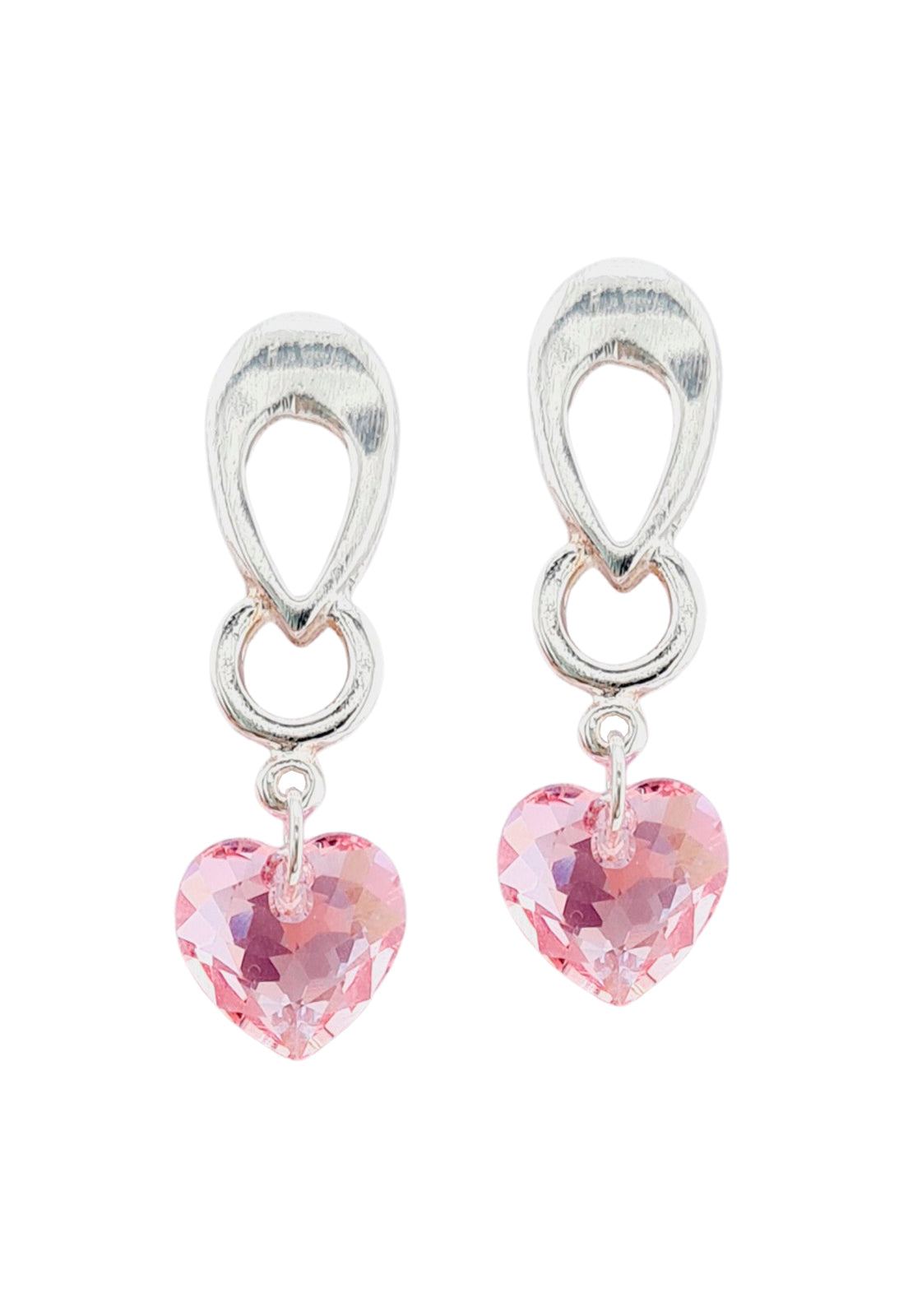 Aros Amor Baño Oro Blanco Cristal Genuino Rose