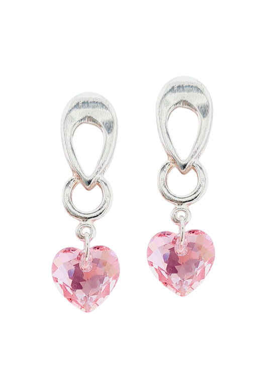 Aros Amor Baño Oro Blanco Cristal Genuino Rose