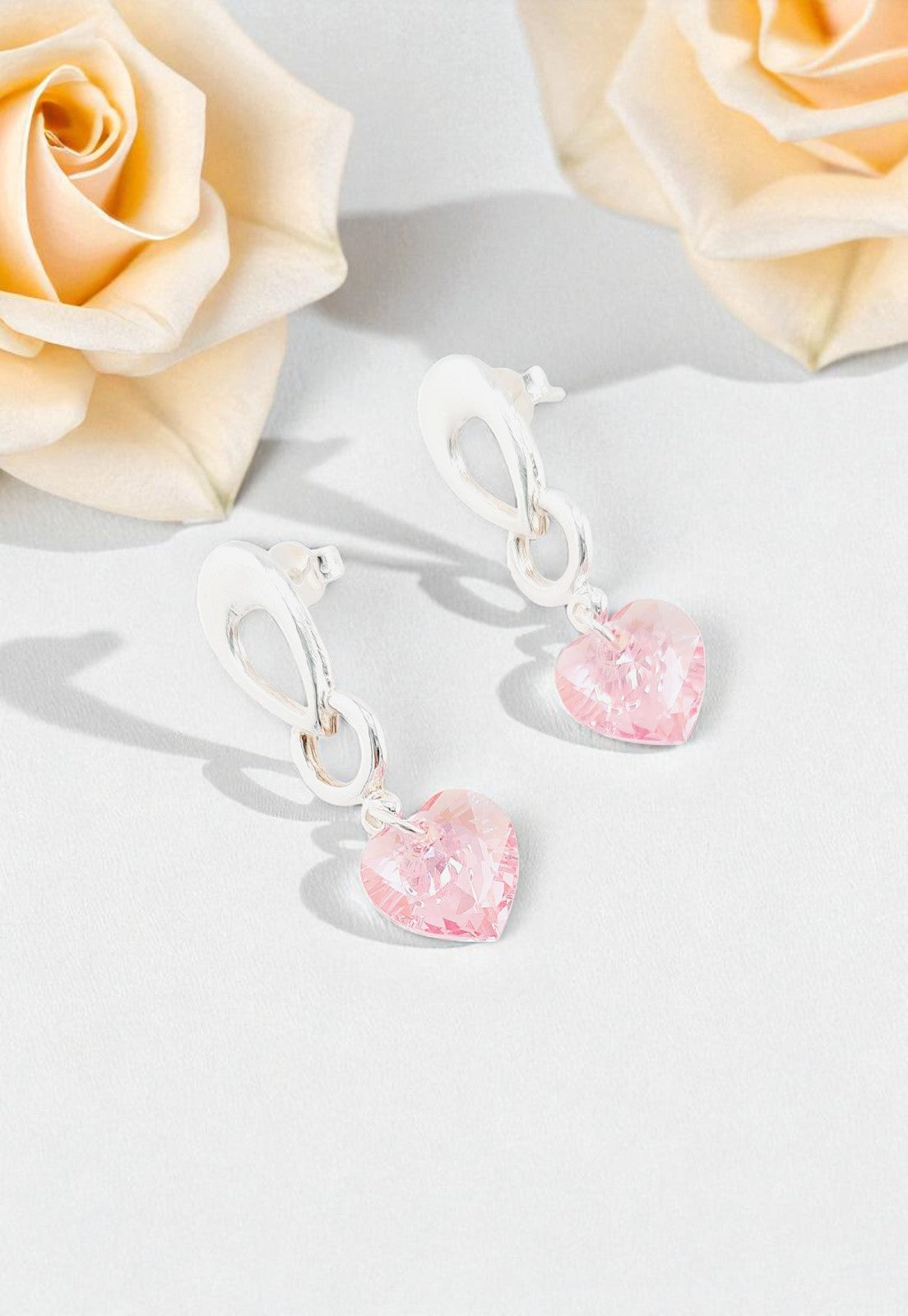 Aros Amor Baño Oro Blanco Cristal Genuino Rose