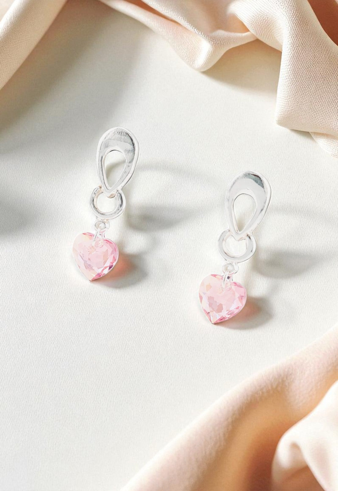 Aros Amor Baño Oro Blanco Cristal Genuino Rose