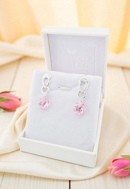 Aros Amor Baño Oro Blanco Cristal Genuino Rose