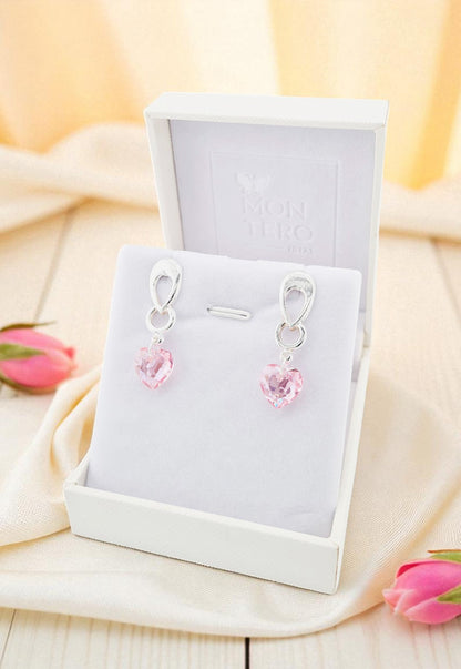 Aros Amor Baño Oro Blanco Cristal Swarovski® Rose