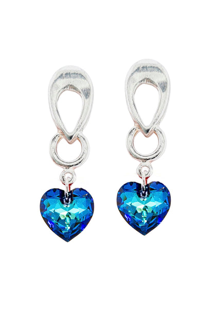 Aros Amor Baño Oro Blanco Cristal Genuino Bermuda Blue