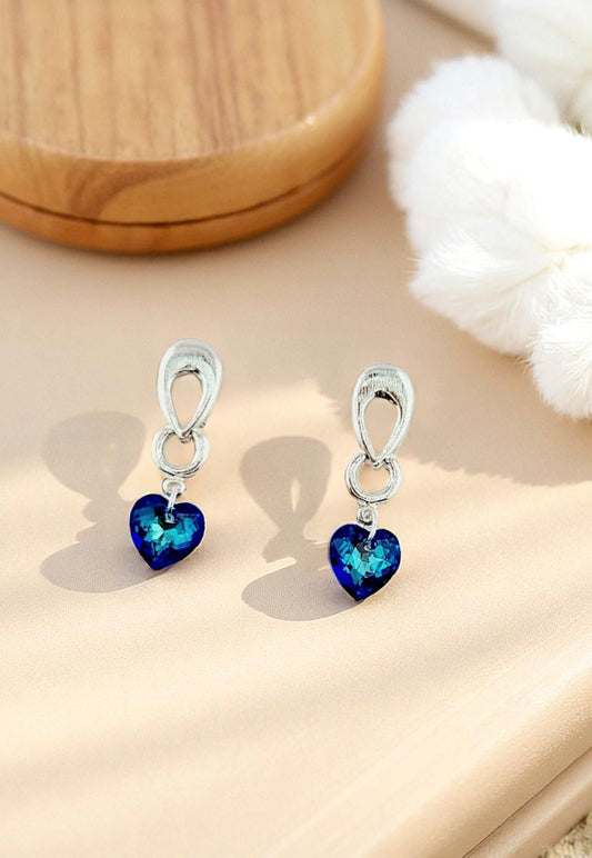 Aros Amor Baño Oro Blanco Cristal Genuino Bermuda Blue