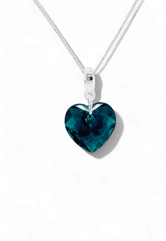 Collar Amor Baño Oro Blanco Cristal Genuino Emerald