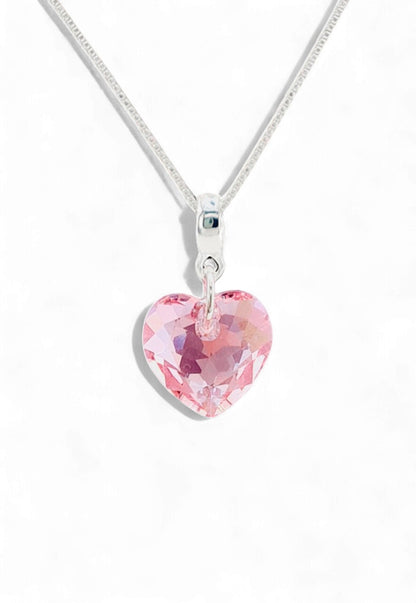 Collar Amor Baño Oro Blanco Cristal Genuino Rose