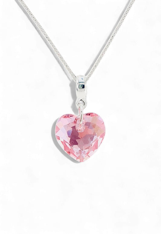 Collar Amor Baño Oro Blanco Cristal Genuino Rose