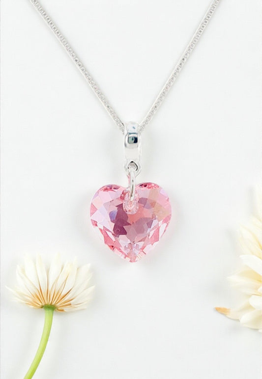 Collar Amor Baño Oro Blanco Cristal Genuino Rose