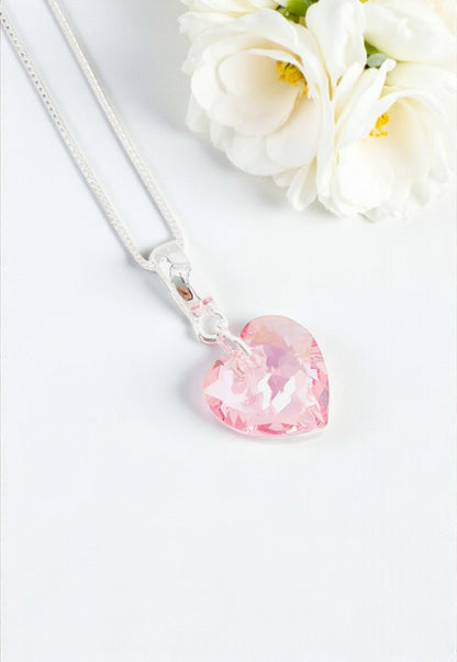 Collar Amor Baño Oro Blanco Cristal Genuino Rose