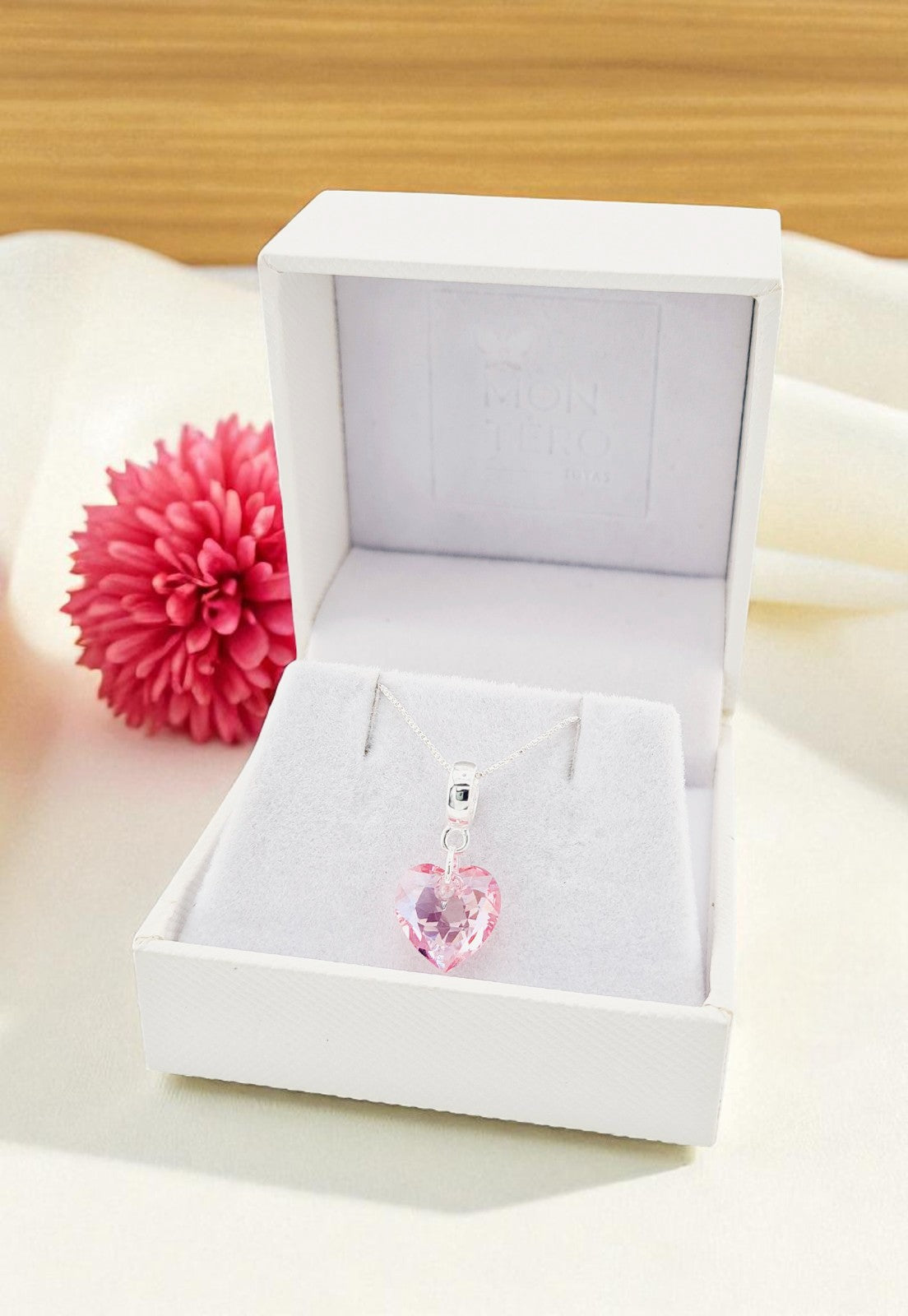 Collar Amor Baño Oro Blanco Cristal Genuino Rose