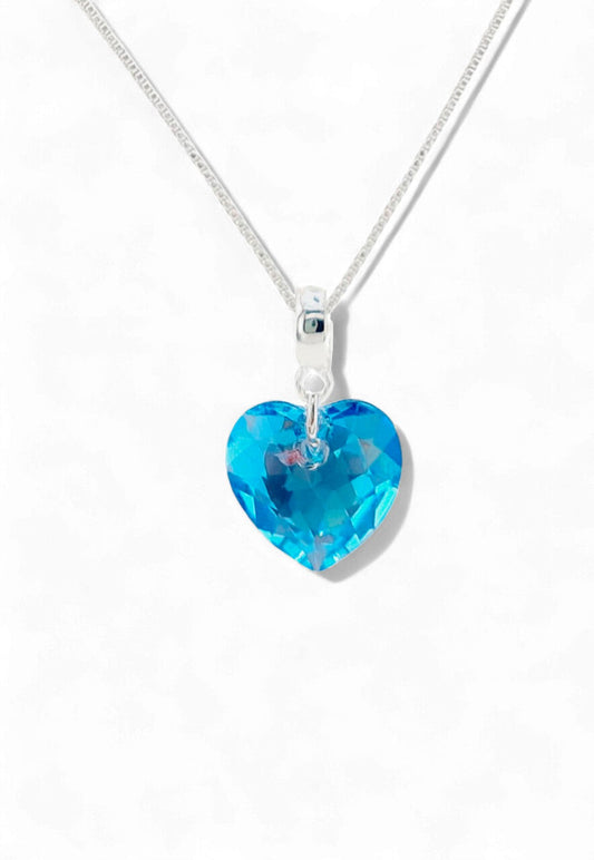 Collar Amor Baño Oro Blanco Cristal Swarovski® Aquamarine