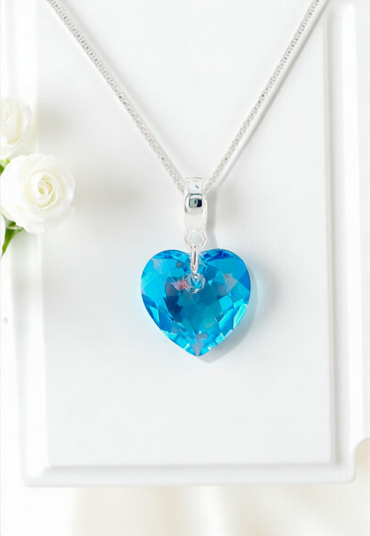 Collar Amor Baño Oro Blanco Cristal Swarovski® Aquamarine