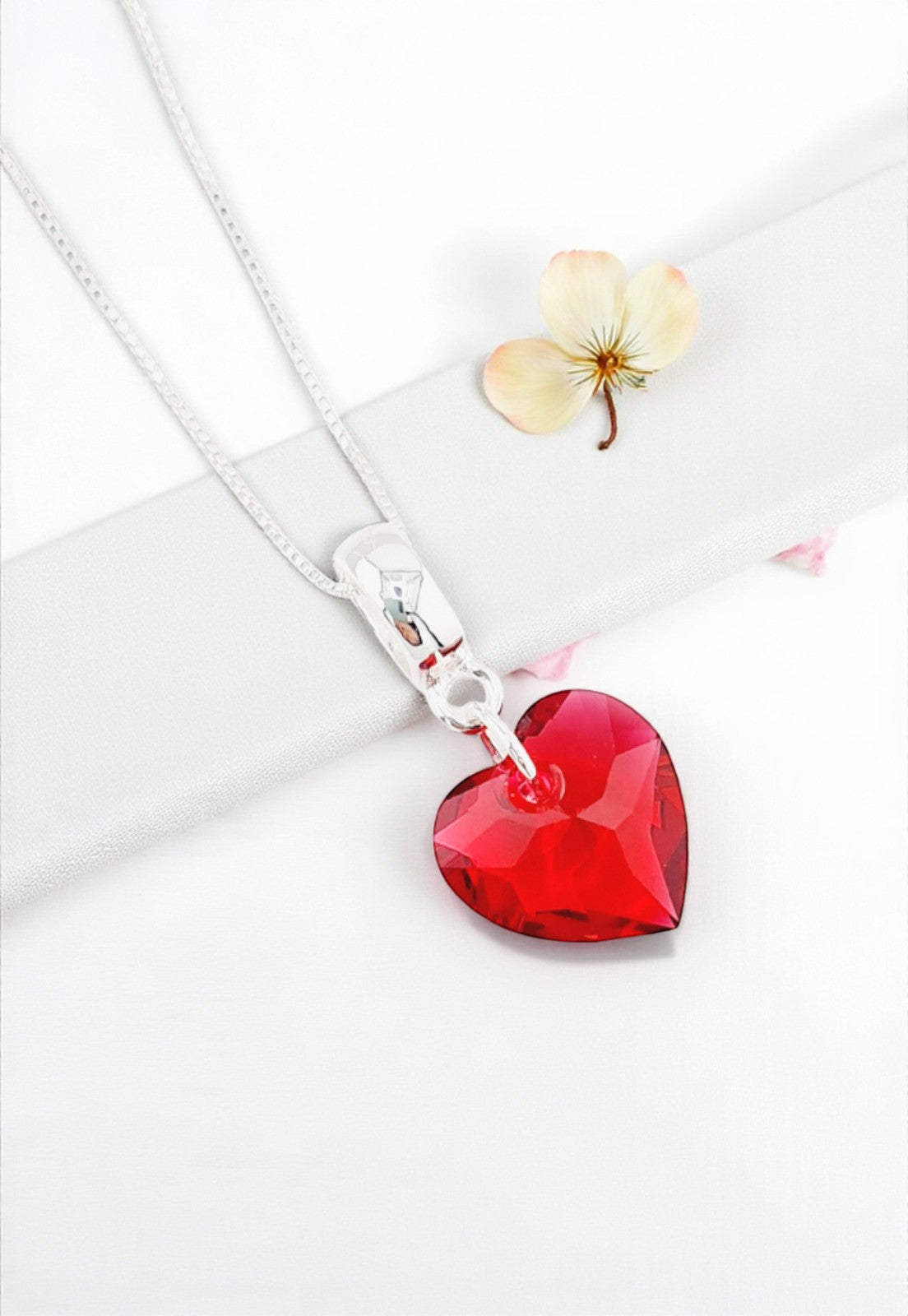 Collar Amor Baño Oro Blanco Cristal Genuino Siam