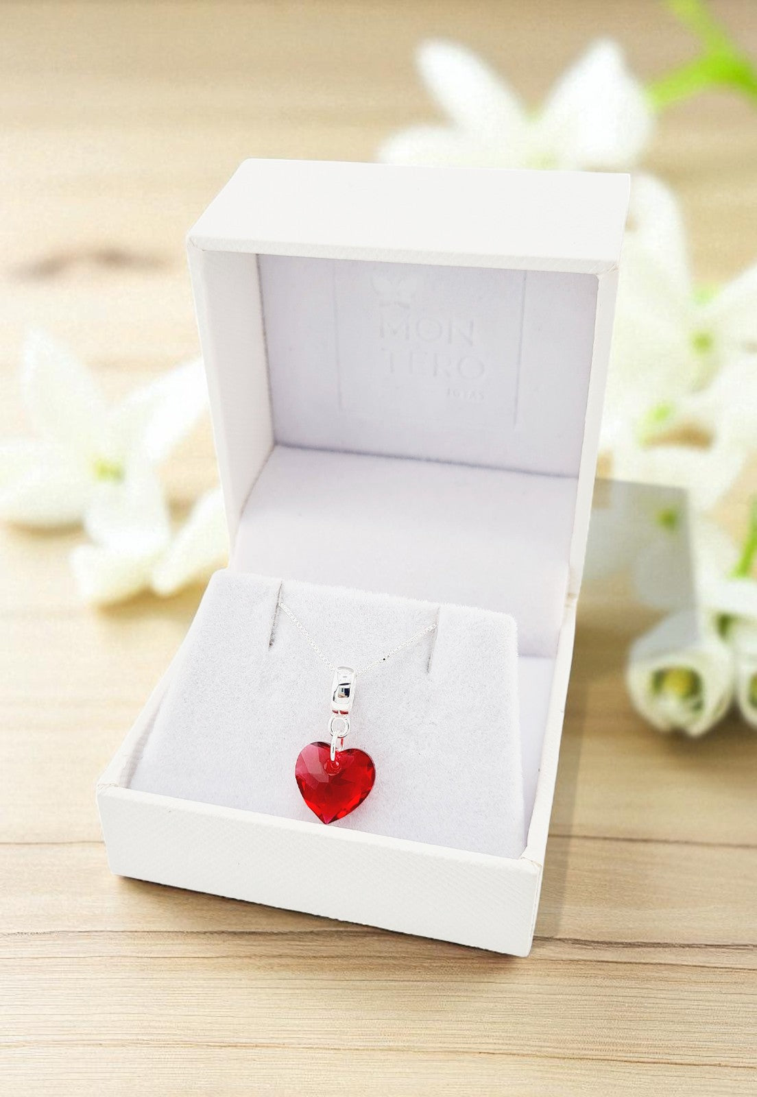 Collar Amor Baño Oro Blanco Cristal Genuino Siam