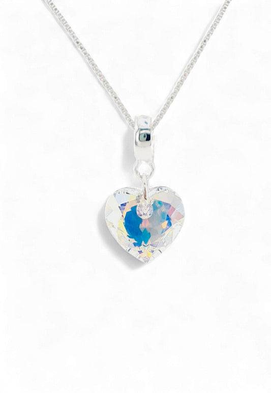 Collar Amor Baño Oro Blanco Cristal Swarovski® Aurora Boreal