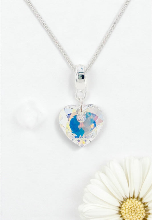 Collar Amor Baño Oro Blanco Cristal Swarovski® Aurora Boreal