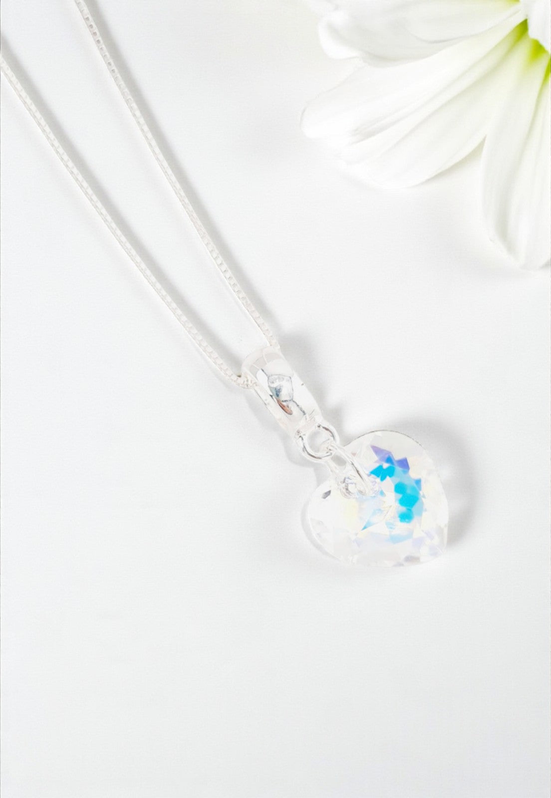 Collar Amor Baño Oro Blanco Cristal Genuino Aurora Boreal