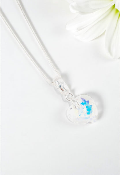 Collar Amor Baño Oro Blanco Cristal Genuino Aurora Boreal