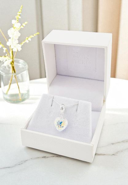 Collar Amor Baño Oro Blanco Cristal Genuino Aurora Boreal