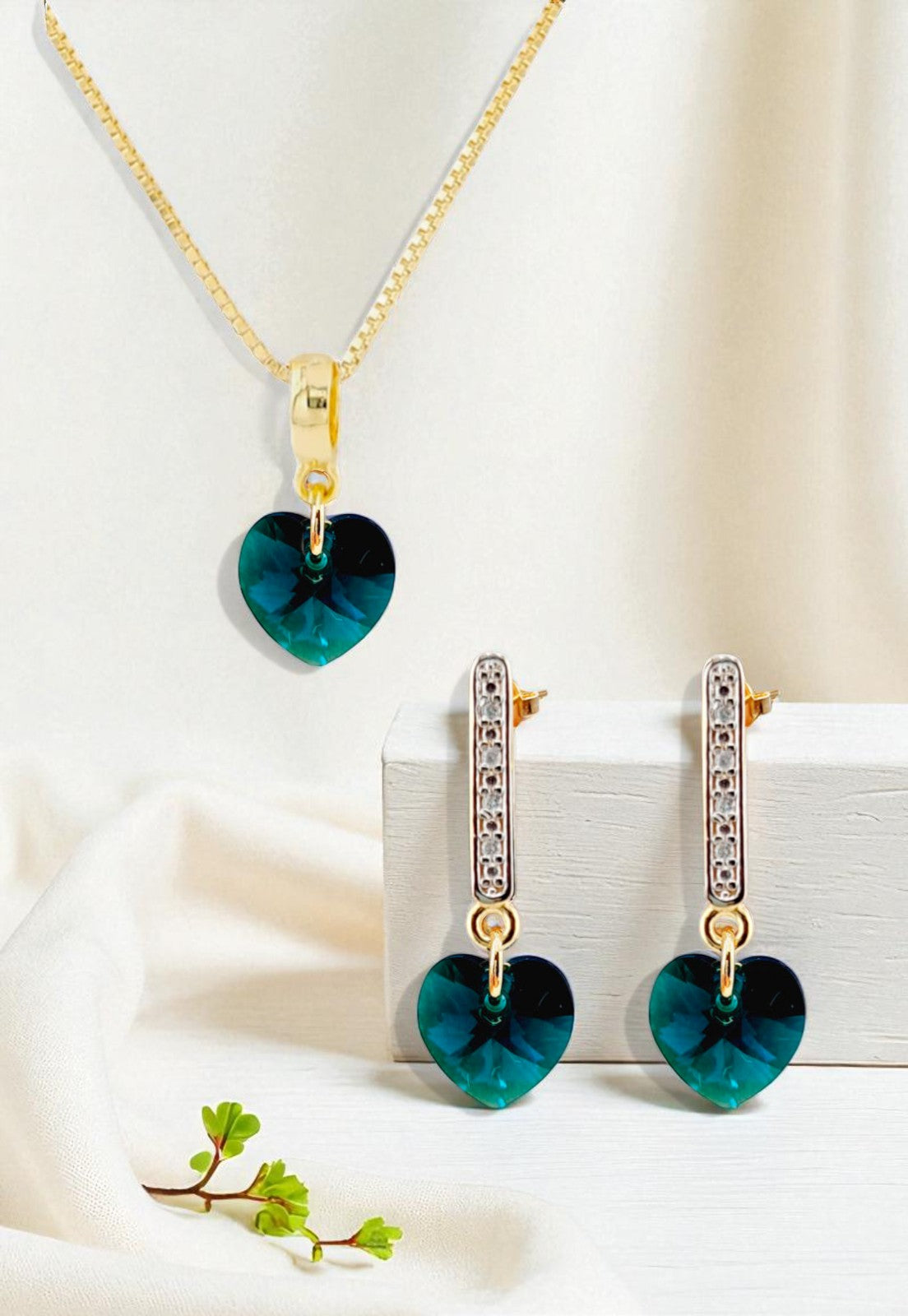 Conjunto Romance Gold 24K Cristal Swarovski® Emerald