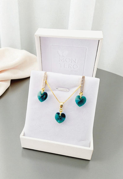 Conjunto Romance Gold 24K Cristal Genuino Emerald