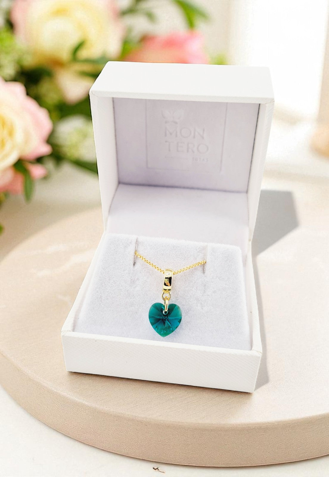 Collar Romance Gold 24k Cristal Genuino Emerald Shimmer