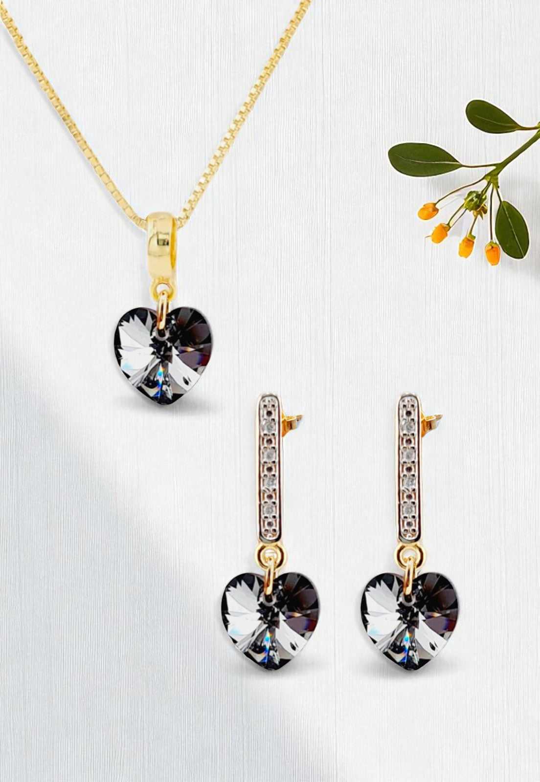 Conjunto Romance Gold 24K Cristal Genuino Silver Night