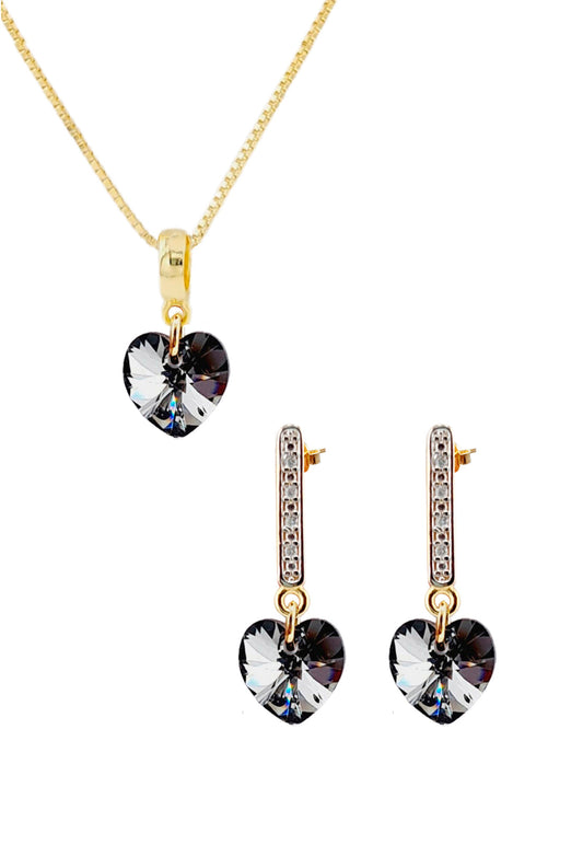 Conjunto Romance Gold 24K Cristal Swarovski® Silver Night