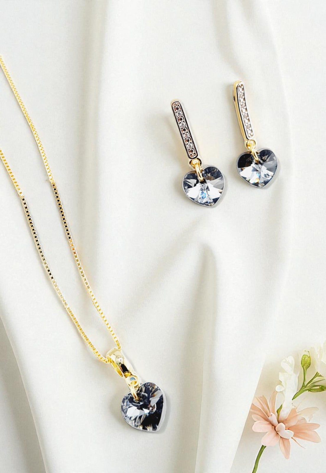 Conjunto Romance Gold 24K Cristal Swarovski® Silver Night