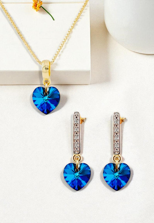 Conjunto Romance Gold 24K Cristal Genuino Bermuda Blue