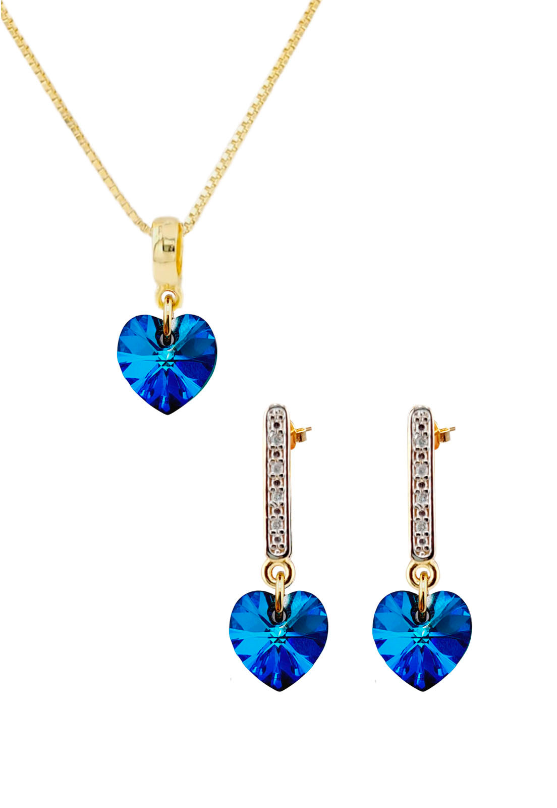 Conjunto Romance Gold 24K Cristal Genuino Bermuda Blue