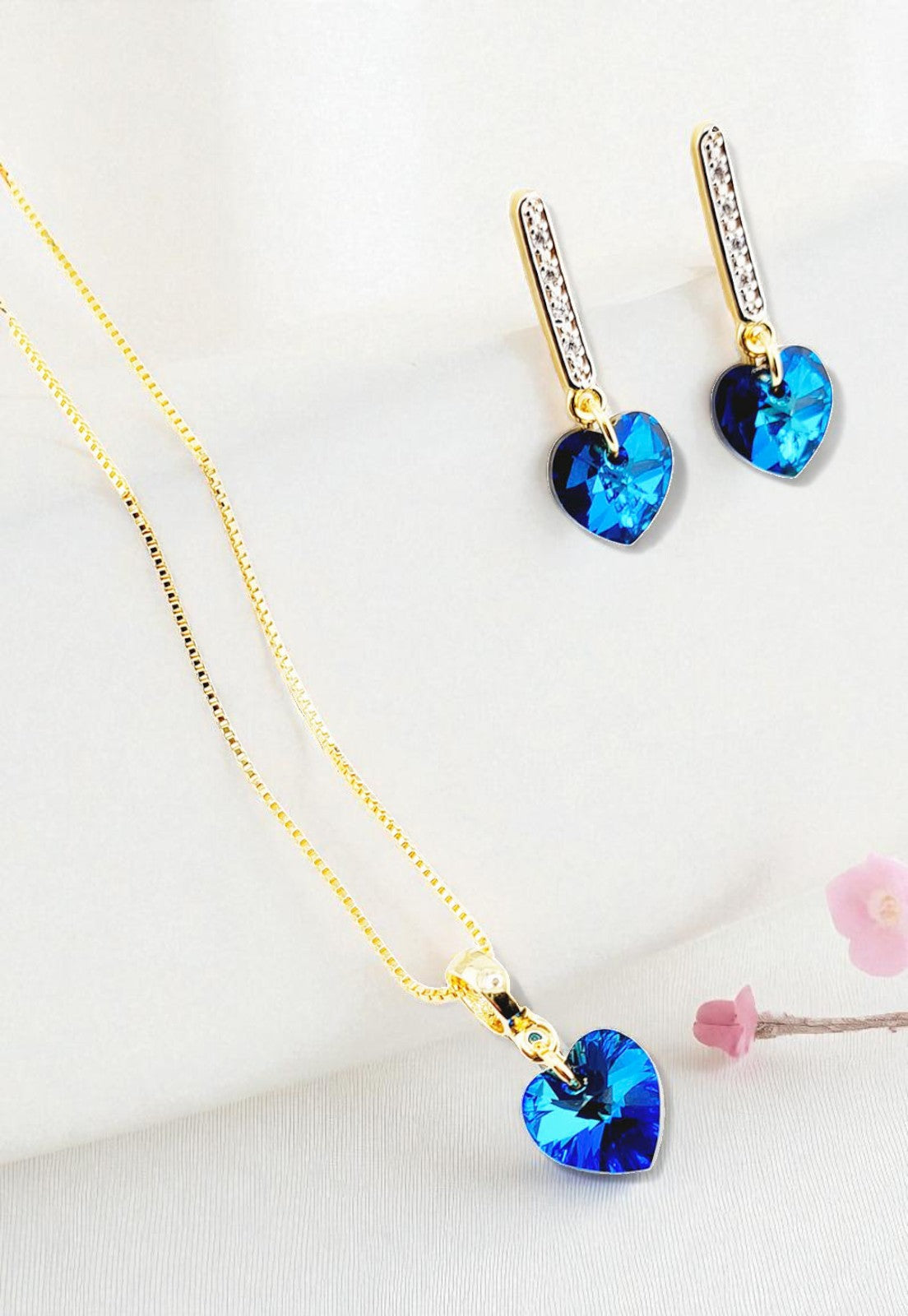 Conjunto Romance Gold 24K Cristal Genuino Bermuda Blue