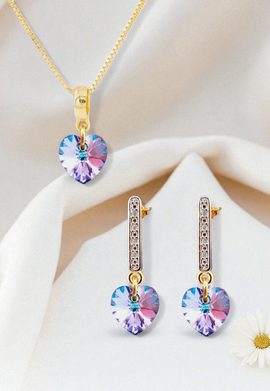 Conjunto Romance Gold 24K Cristal Genuino Vitral Light