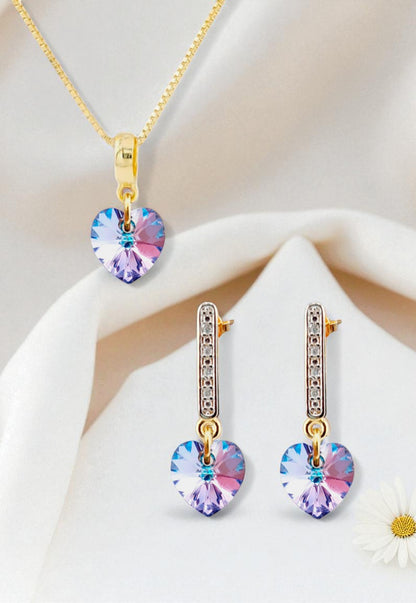 Conjunto Romance Gold 24K Cristal Genuino Vitral Light