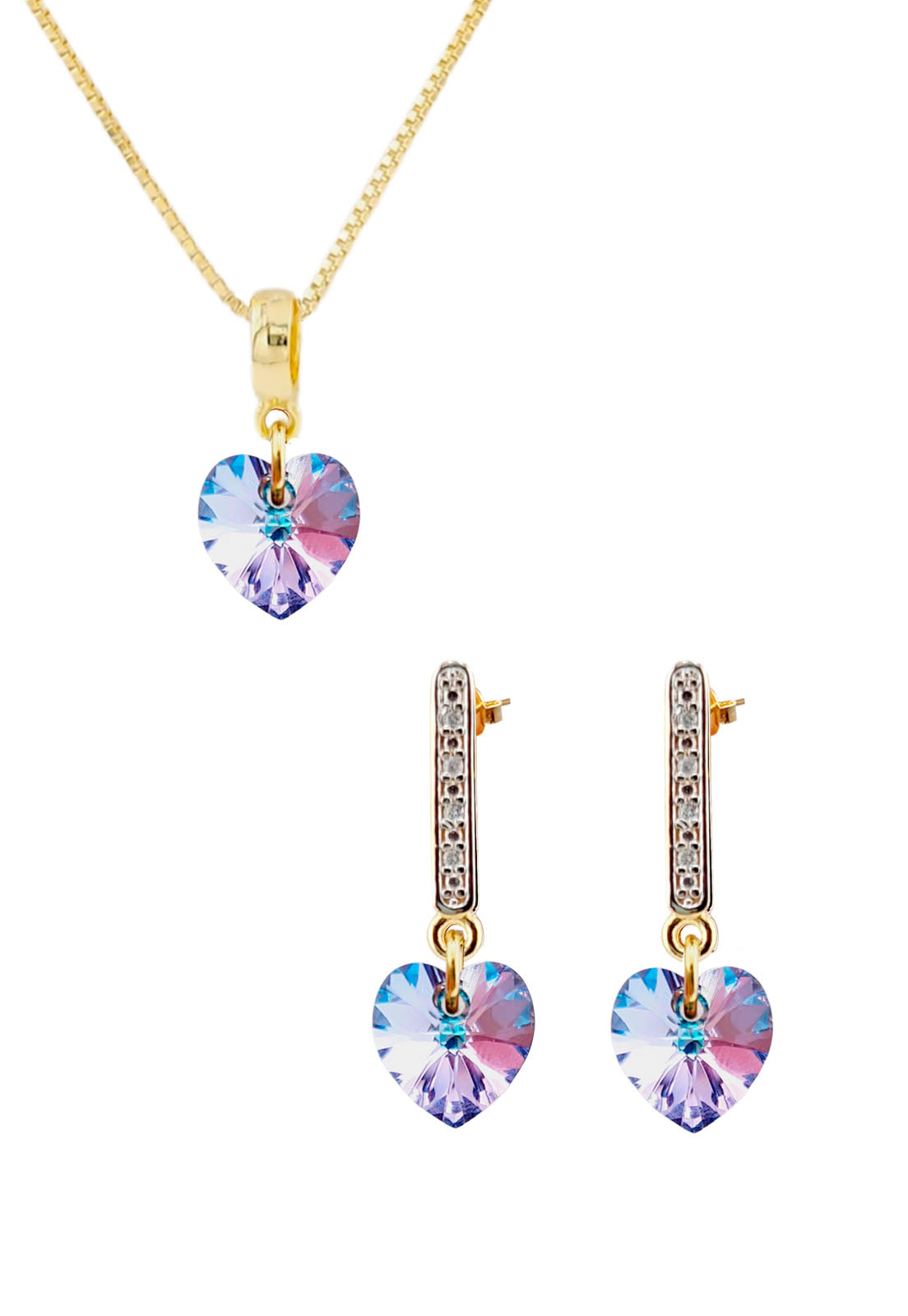 Conjunto Romance Gold 24K Cristal Genuino Vitral Light