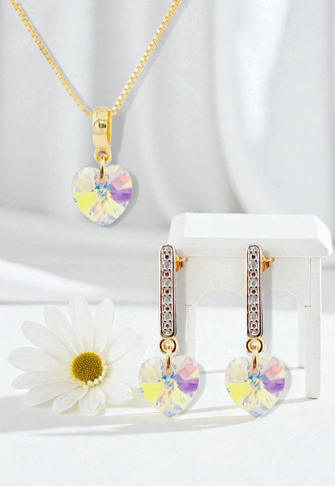 Conjunto Romance Gold 24K Cristal Genuino Aurora Boreal