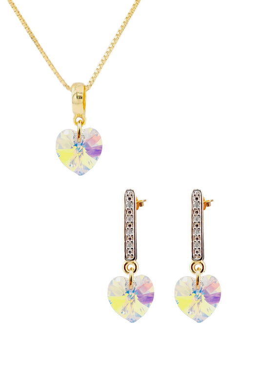 Conjunto Romance Gold 24K Cristal Genuino Aurora Boreal