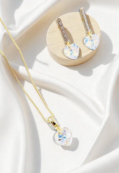 Conjunto Romance Gold 24K Cristal Genuino Aurora Boreal