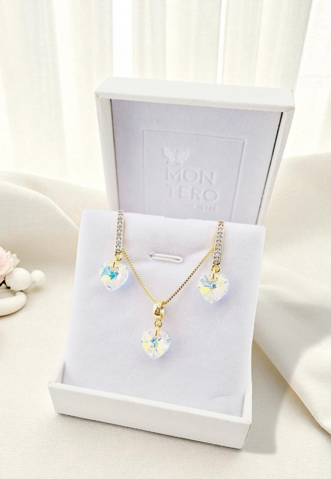 Conjunto Romance Gold 24K Cristal Genuino Aurora Boreal