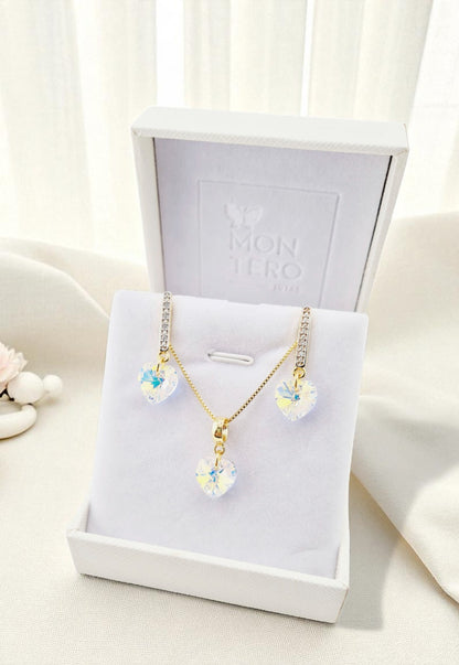 Conjunto Romance Gold 24K Cristal Genuino Aurora Boreal