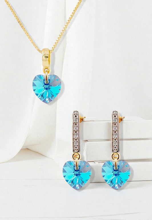 Conjunto Romance Gold 24K Cristal Genuino Aquamarine