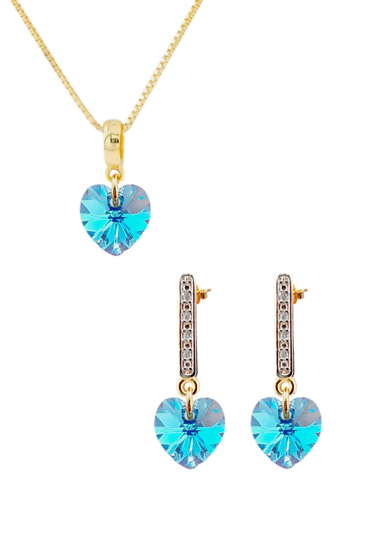 Conjunto Romance Gold 24K Cristal Genuino Aquamarine