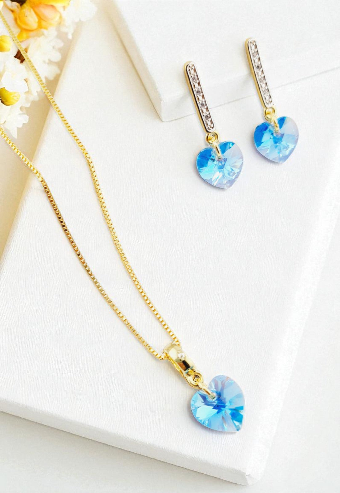 Conjunto Romance Gold 24K Cristal Genuino Aquamarine