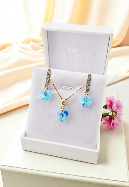 Conjunto Romance Gold 24K Cristal Genuino Aquamarine