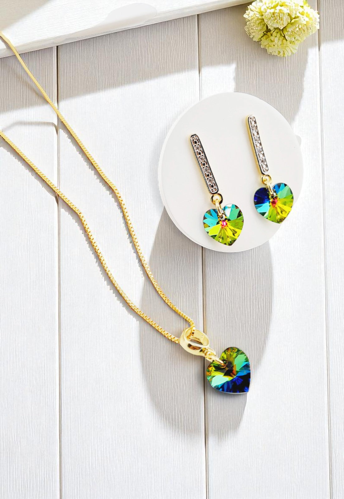 Conjunto Romance Gold 24K Cristal Genuino Vitral Medium