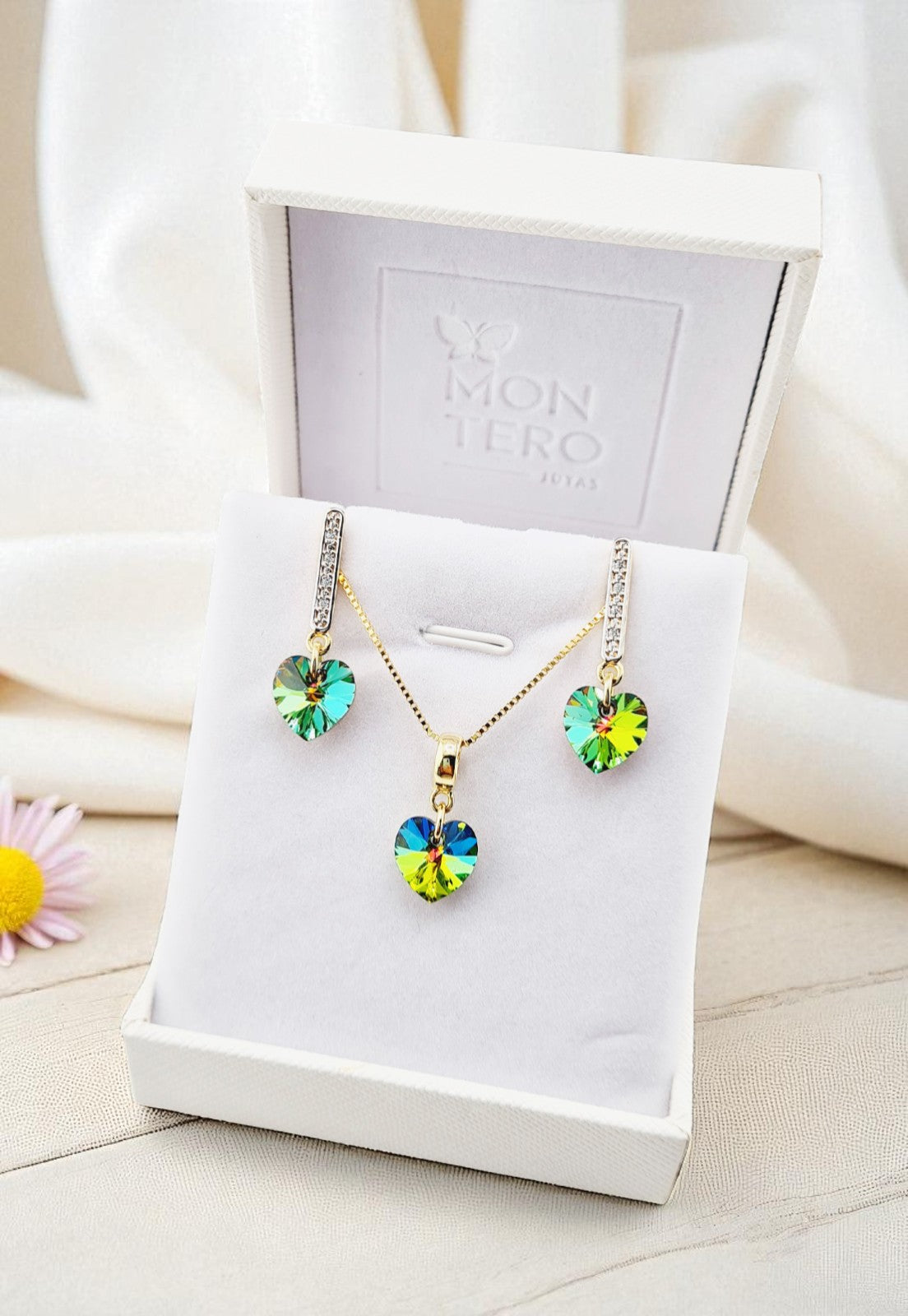 Conjunto Romance Gold 24K Cristal Genuino Vitral Medium