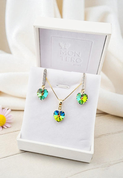 Conjunto Romance Gold 24K Cristal Genuino Vitral Medium