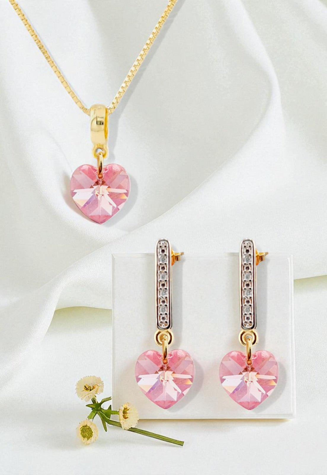 Conjunto Romance Gold 24K Cristal Genuino Ligth Rose