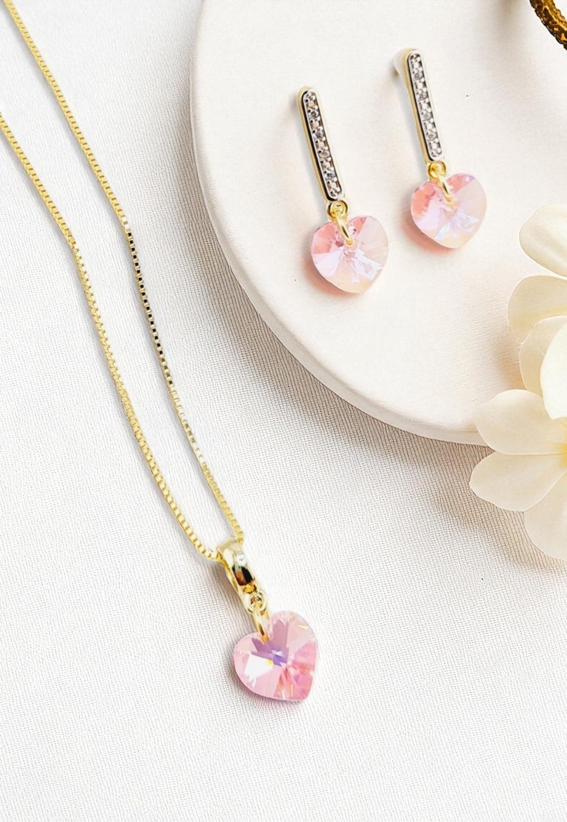 Conjunto Romance Gold 24K Cristal Genuino Ligth Rose